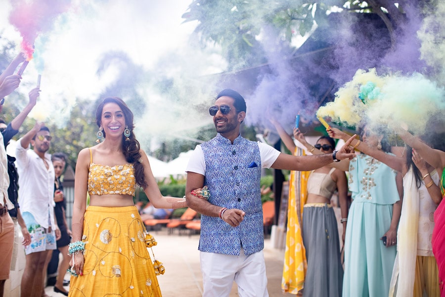 Indian wedding Poolparty entry dance smoke bomb
