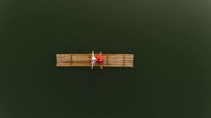 Prewedding indian couple rafting midstream Drone
