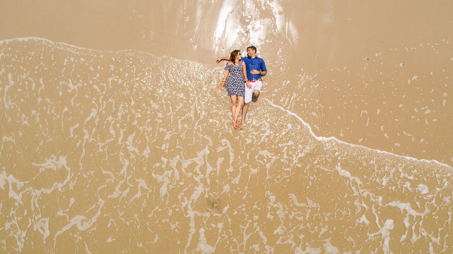 Pre Wedding Photographer Thailand Preshoot Lie down on the beach at the sea drone
