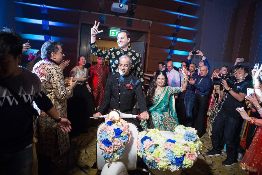 Indian wedding Sangeet Groom Vespa