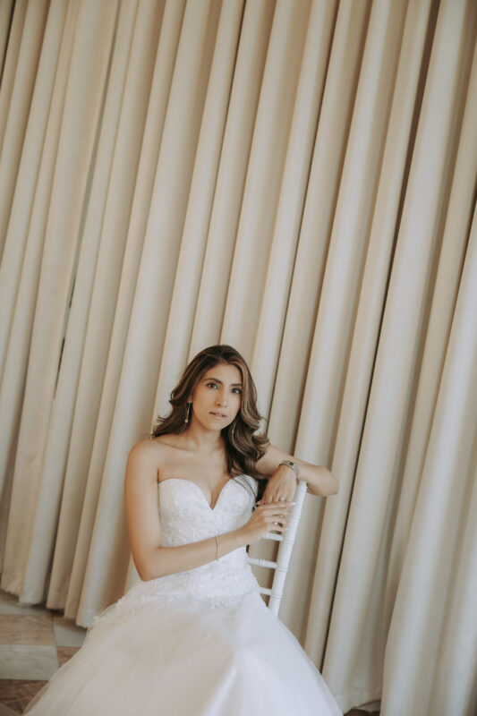 Bride in tulle wedding dress at Benedict Studio, pre wedding photoshoot in Bangkok Thailand