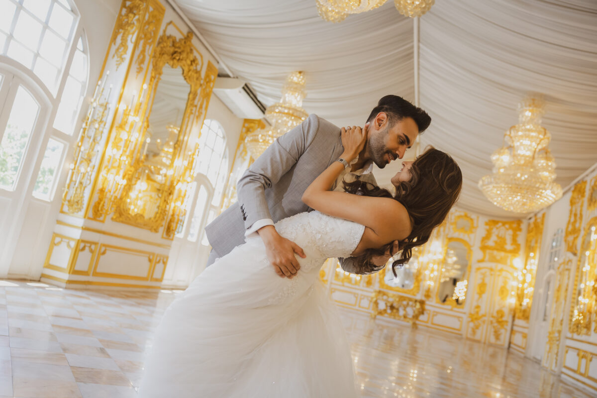 Bridal portrait in white lace gown against cream curtains at Benedict Studio Bangkok pre wedding shoot