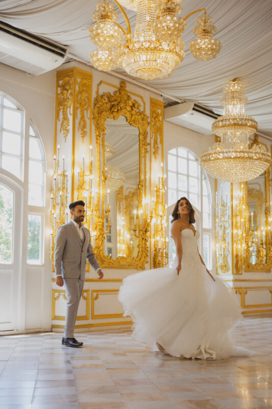 Couple embracing during European-style pre wedding photoshoot at Benedict Studio in Bangkok